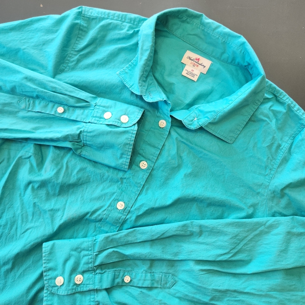 J.Crew Haberdashery Cotton-Spandex Career Shirt Medium Blue/Teal Hip Length Work